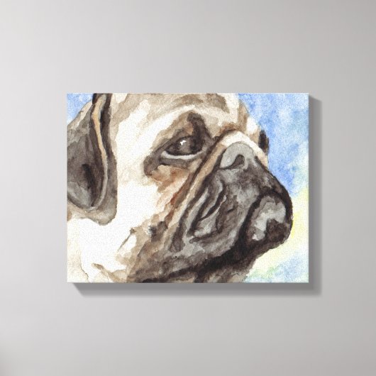 Watercolorportret van Pug Canvas Afdruk (Voorkant)