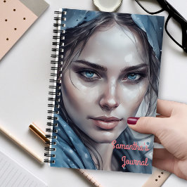 Watercolorportret van vrouw in blauwe tinten notitieboek