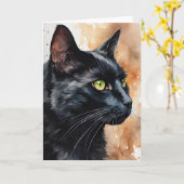 Watercolorportret van zwarte kat groene ogen blanc kaart (Gele Bloem)