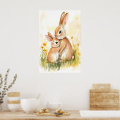 Watercolorprint konijn, mama en kind, kinderkamer poster (Keuken)