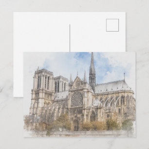 Watercolorprint van de Notre-Dame, Kunst van de ka Briefkaart