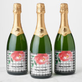 Watercolorroos op Gingham Sektlabels Sparkling Wijnetiket (Flessen)