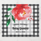 Watercolorroos op Gingham Sektlabels Sparkling Wijnetiket (Enkel label)