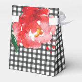 Watercolorroos op Zwarte Witte Geruite Tent Stijl Bedankdoosjes (Achterkant)