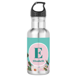 Watercolorrozen Ballerina Bloem Monogram Cirkel Waterfles
