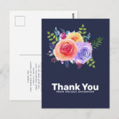 Watercolorrozen Bloemboeket Feest Dank Je Briefkaart (Voorkant / Achterkant)