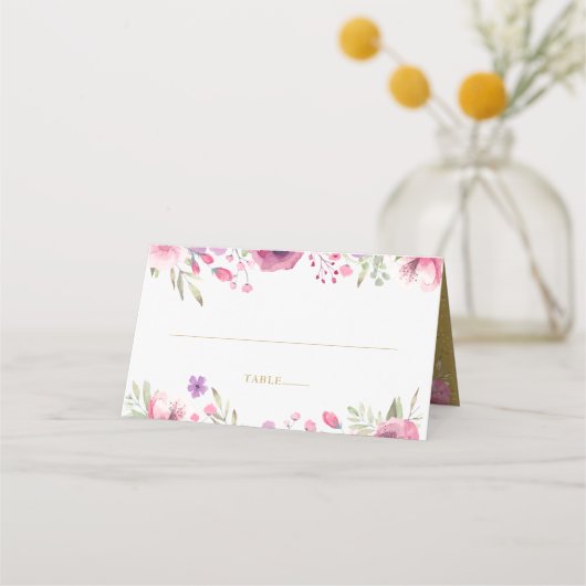 Watercolorrozen Bloemig Goud Plaatskaartje (Voorkant)