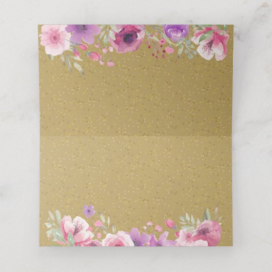 Watercolorrozen Bloemig Goud Plaatskaartje (Binnenkant ongevouwen)