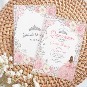 Watercolorrozen Blozend Roze Zilver Quinceañera Kaart