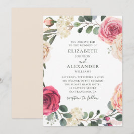 Watercolorrozen. Elegante bloemige groene bruiloft Kaart