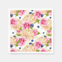 Watercolorrozen en Blauwe Bessen Patroon Botanisch