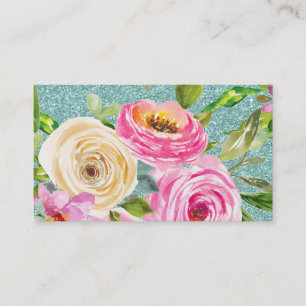 Watercolorrozen in roze en crèmekleurig aquaglitte visitekaartje