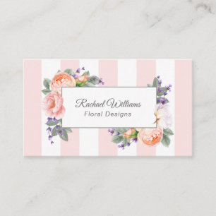 Watercolorrozen, lavendel en roze strepen visitekaartje