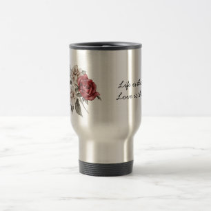 Watercolorrozen Lente Boeket & Liefdescitaat Reisbeker