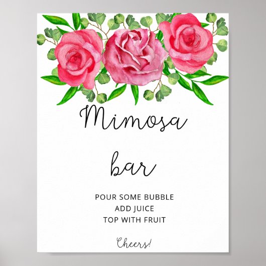 Watercolorrozen mimosa bar poster (Voorkant)