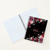 Watercolorrozen Monogram Zwart Notitieboek (Binnen)