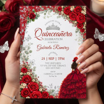 Watercolorrozen Rood en Zilver Rode Quinceañera 