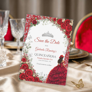Watercolorrozen Rood en Zilver Rode Quinceañera Save The Date