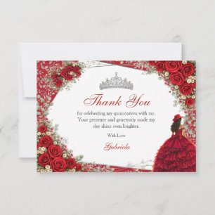 Watercolorrozen Rood en Zilver Rood Quinceañera Bedankkaart