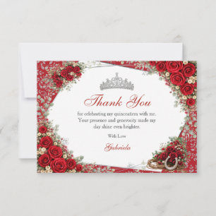 Watercolorrozen Rood en Zilver Rood Quinceañera Bedankkaart