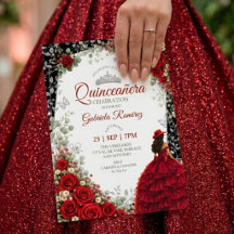 Watercolorrozen Rood en Zilver Rood Quinceañera