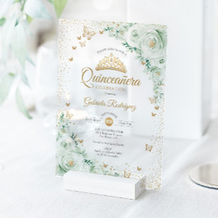 Watercolorrozen Salie Groene Bloemstuk Quinceanera Acryl Uitnodigingen