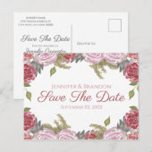 Watercolorrozen Save The Date Aankondigingskaart (Voorkant / Achterkant)
