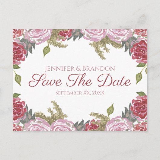 Watercolorrozen Save The Date Aankondigingskaart (Voorkant)