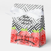 Watercolorrozen Zwart Witte Strepen Derby Tent Bedankdoosjes (Voorkant Zijde)