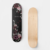 Watercolorrozen Zwarte Achtergrond Persoonlijk Skateboard (Voorkant)
