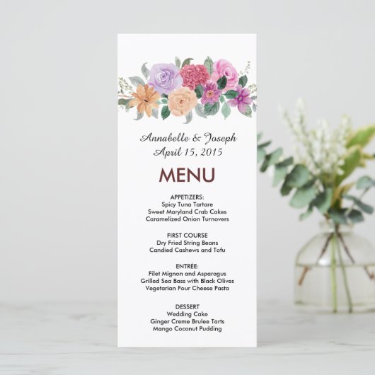 watercolors Florals Modern Botanical Wedding Menu (Staand voorkant)