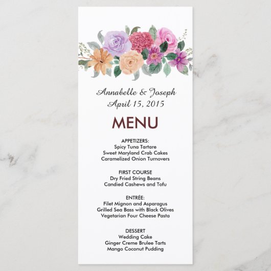 watercolors Florals Modern Botanical Wedding Menu (Voorkant)