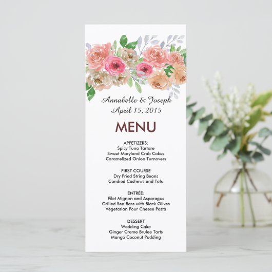 watercolors Florals Modern Botanical Wedding Menu (Staand voorkant)