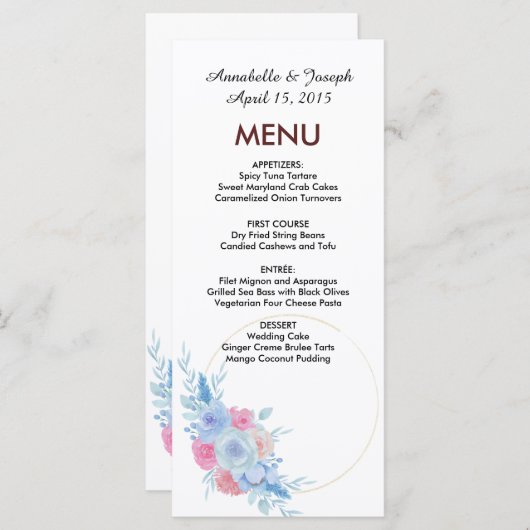 watercolors Florals Modern Botanical Wedding Menu (Voorkant / Achterkant)
