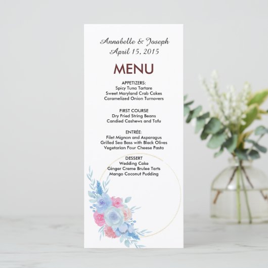 watercolors Florals Modern Botanical Wedding Menu (Staand voorkant)