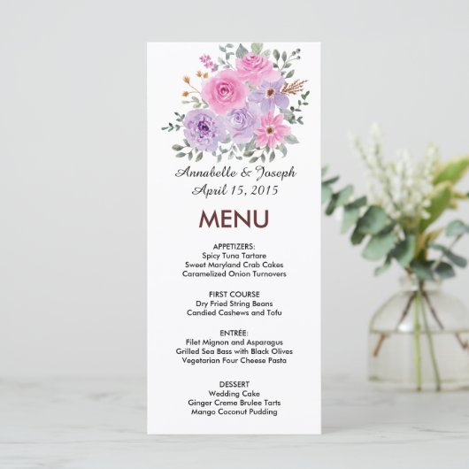 watercolors Florals Modern Botanical Wedding Menu (Staand voorkant)