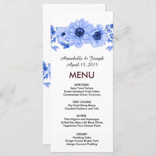 watercolors Florals Modern Botanical Wedding Menu (Voorkant / Achterkant)