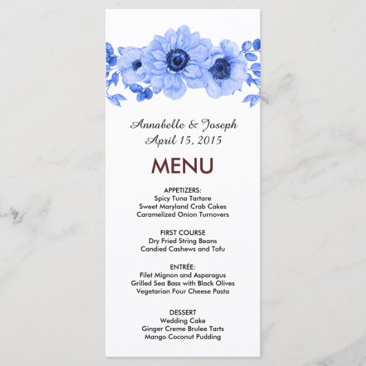 watercolors Florals Modern Botanical Wedding Menu (Voorkant)