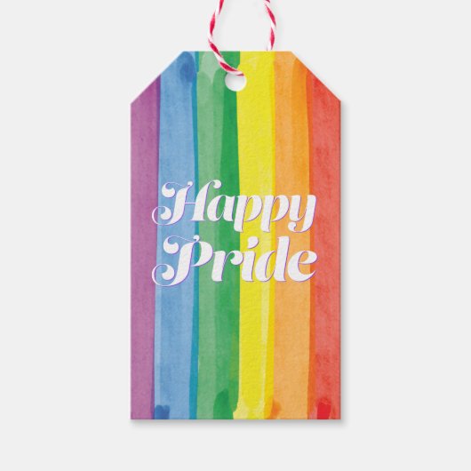 Watercolors Happy Pride Regenboog Cadeaulabel (Voorkant)