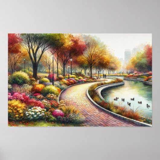 Watercolors herfstpark scene poster (Voorkant)
