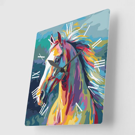 Watercolors Horse Head Illustration Vierkante Klok (Hoek)