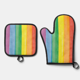 Watercolors Pride Regenboog Ovenwant & Pannenlap Set