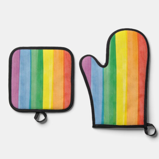 Watercolors Pride Regenboog Ovenwant & Pannenlap Set (Voorkant)