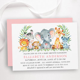Watercolorsafari-dieren Baby Shower Roze Kaart