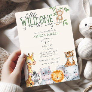 Watercolorsafari jungle dieren babyfeest kaart