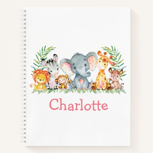 Watercolorsafari Jungle Dieren Roze Tekening Notitieboek (Voorkant)