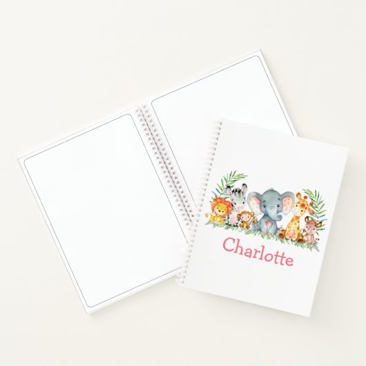 Watercolorsafari Jungle Dieren Roze Tekening Notitieboek (Binnen)