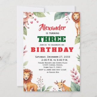 Watercolorsafari kinderfeestje dieren jungle safar kaart