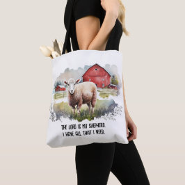 Watercolorschaap met religieuze quote tote bag