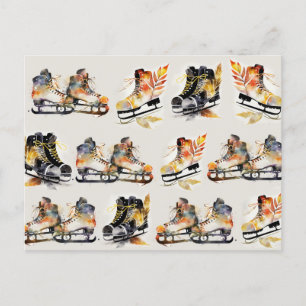Watercolorschaatsen met herfstbladerenpatroon   briefkaart